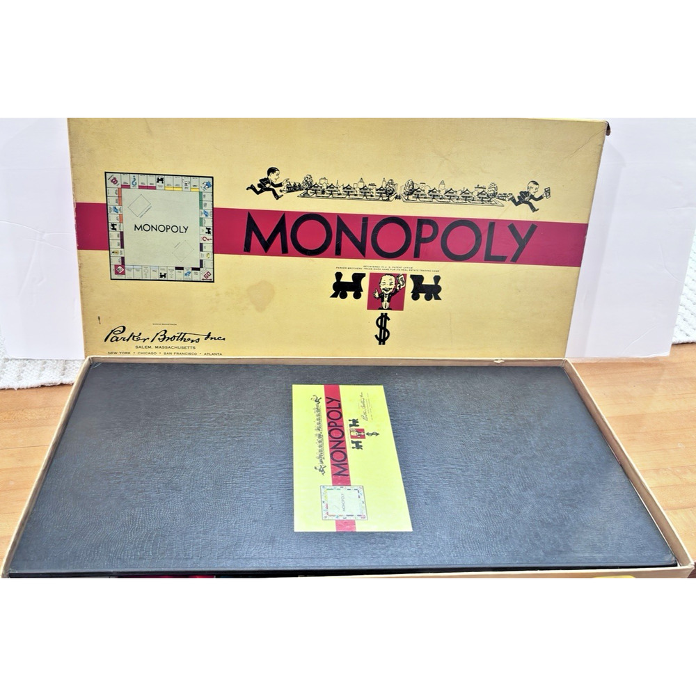 Vintage 1940s Monopoly Game Parker Bros, Box, Board,Cards, Money, Wooden Pawns